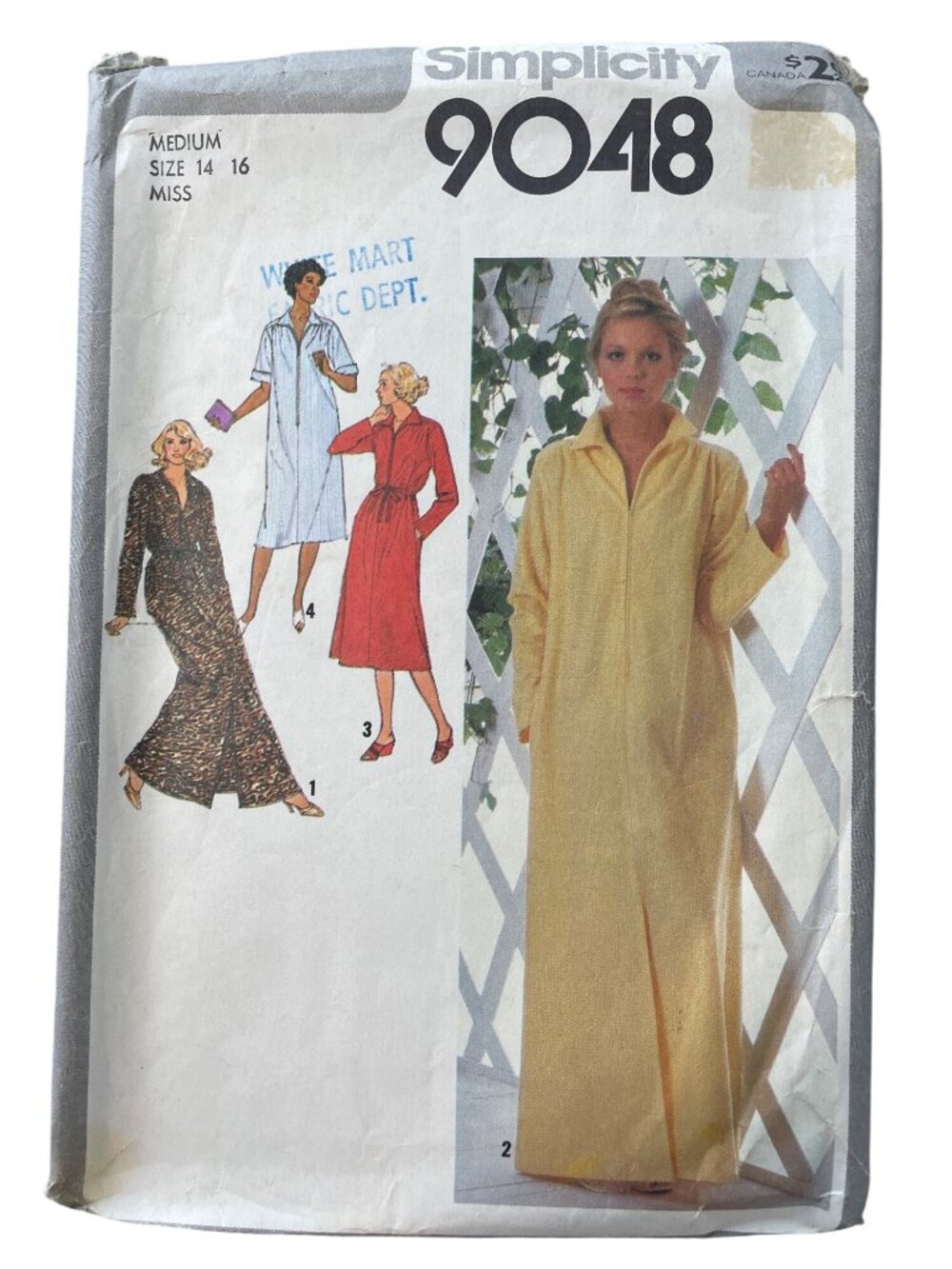 Vintage 70s Simplicity 9048 Sewing Pattern Medium Size 14 16 Misses Robe CUT
